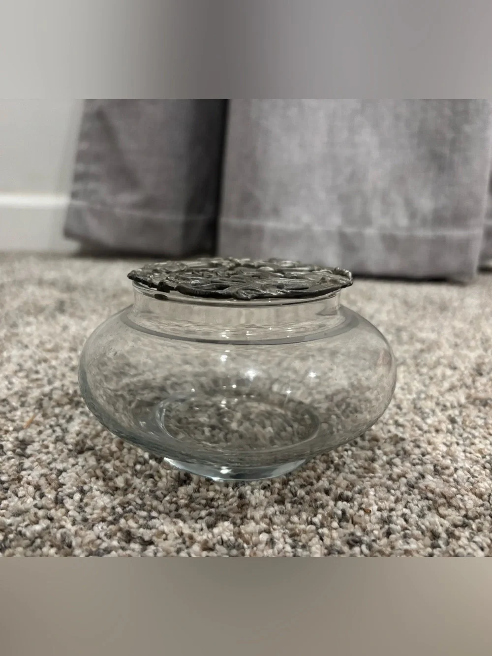 Potpourri Glass Jar With Rawcliffe Pewter Top Butterfly Design Whimsical